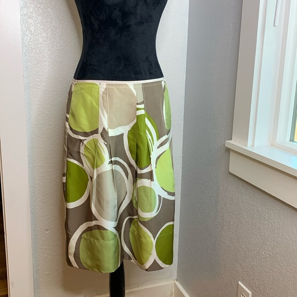 Banana Republic green white tan circle pattern silk pencil skirt Y2K size 8 - Picture 1 of 10